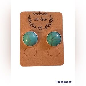 Turquoise Round Post Back Earrings in Sterling silver
